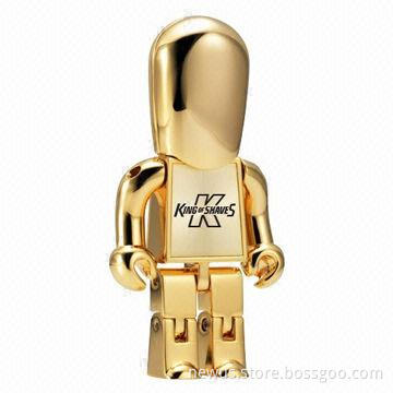 Robot USB Flash Drive in Stainless Metal, 1 to 16GB Capacity
